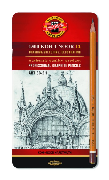 Grafitová ceruzka KOH-I-NOOR 1502/II ART 8B-2H súprava v plechu