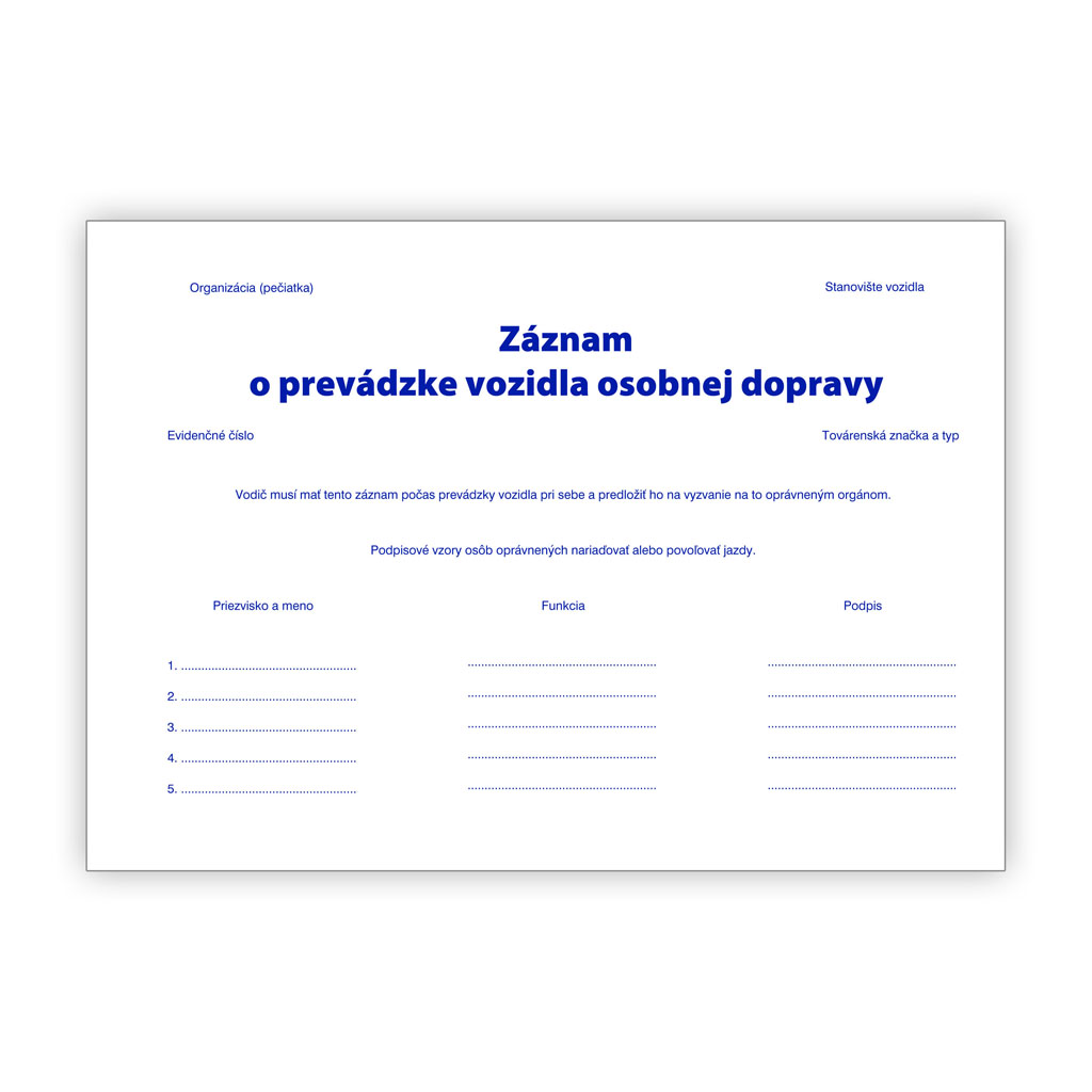 Záznam o prevádzke vozidla osobnej dopravy A5