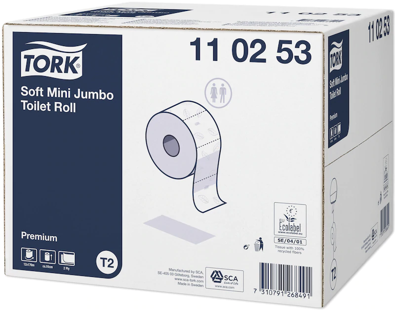 Toaletný papier TORK Jumbo Mini T2 systém, 2-vrstvový, premium