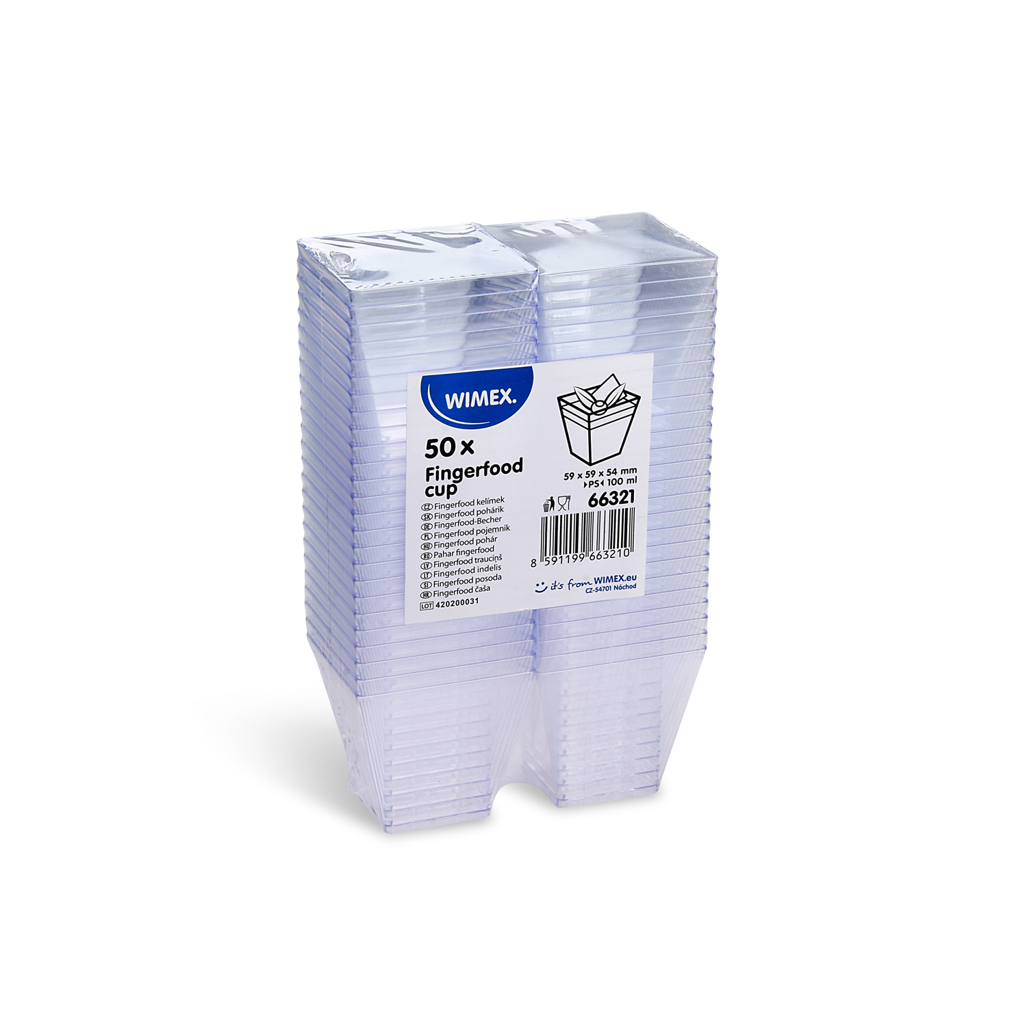 Plastový pohár Fingerfood hranatý číry 59x59x54 mm 100ml/50ks
