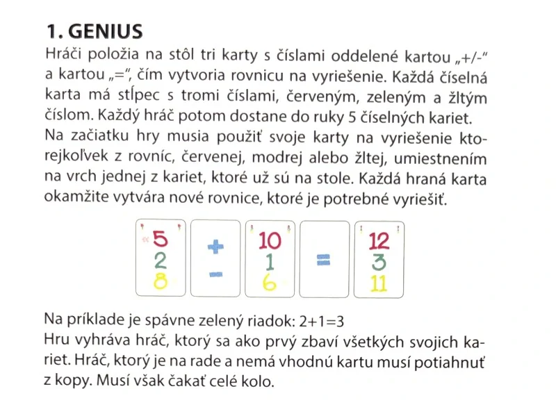 Karty hracie - hra Matematický Génius