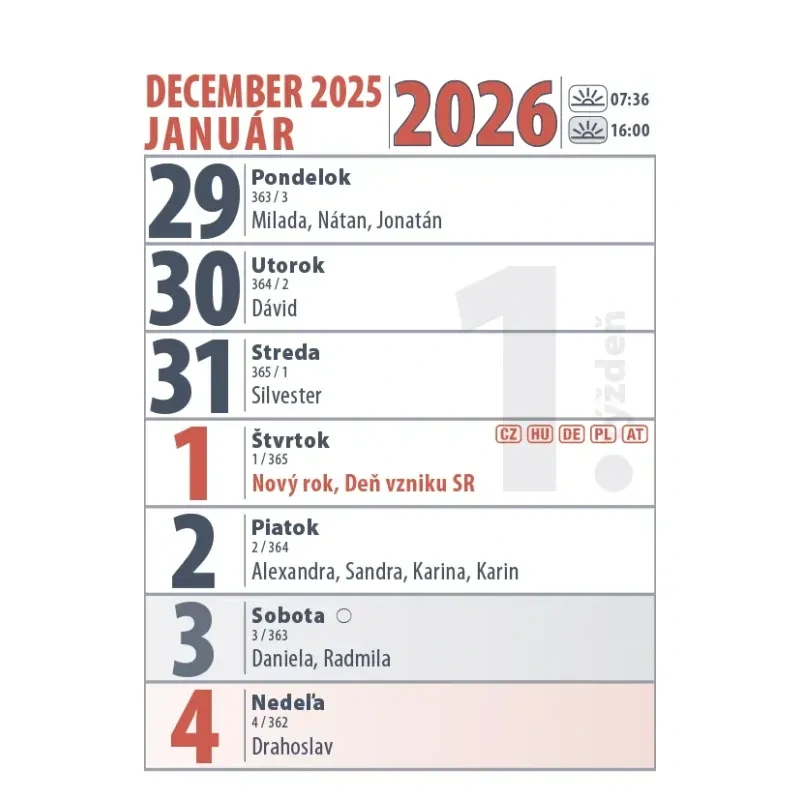 Minikalendár 2026