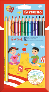 Farebné ceruzky STABILO TRIO trojhranné/12 farebná súprava so strúhadlom