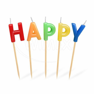 Narodeninové sviečky na tortu HAPPY BIRTHDAY 65mm/13ks na špajdli