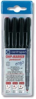 Popisovač CENTROPEN "OHP 2636 F" 0,6mm/sada 4ks, permanent