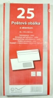 Poštové obálky DL samolepiace s okienkom/25ks