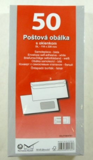 Poštové obálky DL samolepiace s okienkom/50ks
