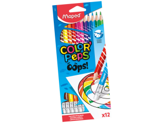 Farebné ceruzky MAPED Color Peps Oops trojhranné s gumou/12 farebná súprava