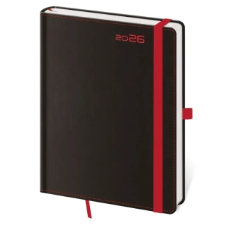 Diár A5 2026 denný Double Black Red s pútkom na pero