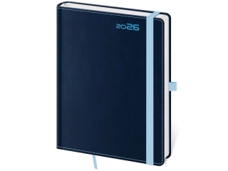Diár A5 2026 denný Double Blue s pútkkom na pero