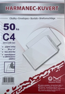 Poštové tašky C4 samolepiace biele s páskou/50ks