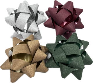 Mašľa samolepiaca Glitter Mega priemer 14cm/4ks mix