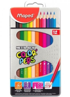 Farebné ceruzky MAPED Color Peps trojhranné/12 farebná súprava v plechovke