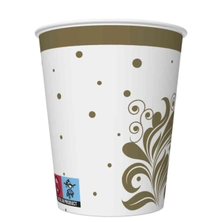 Pohár papierový 250ml/8ks zlaté bodky