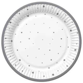 Tanier papierový plytký veľký 22,7cm/8ks strieborné bodky
