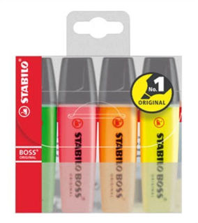 Zvýrazňovač STABILO "BOSS original pastel"/ sada 4 výrazných farieb